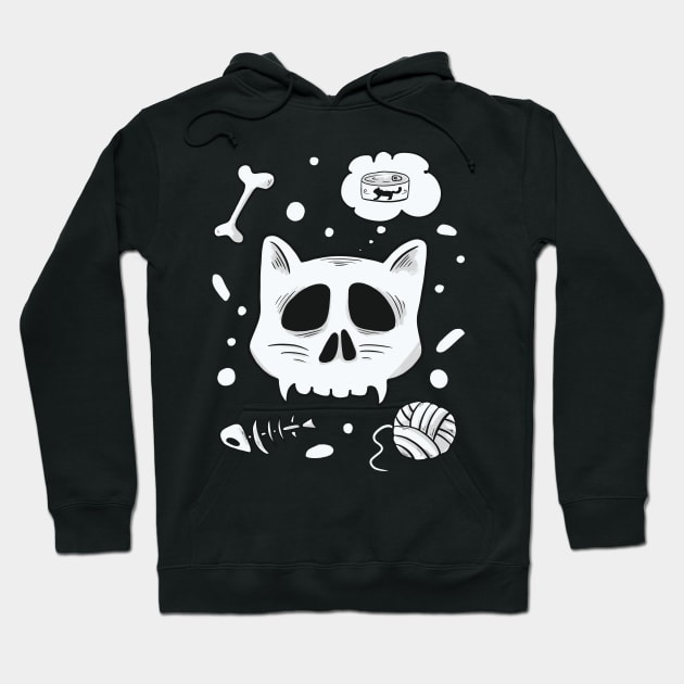 Skull Cat Funny Kitty Cat Food Cat Toys Hoodie by Foxxy Merch